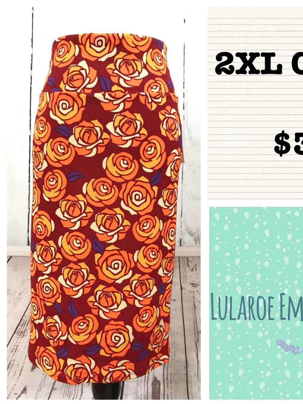 LuLaRoe Orange and Red Floral Pencil Skirt